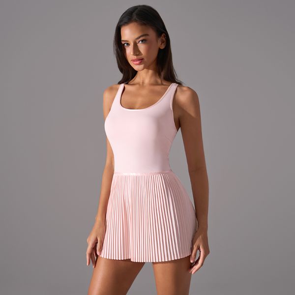 One Piece Pleated Tennis Dress Sleeveless Stretch Fabric Breathable For Women