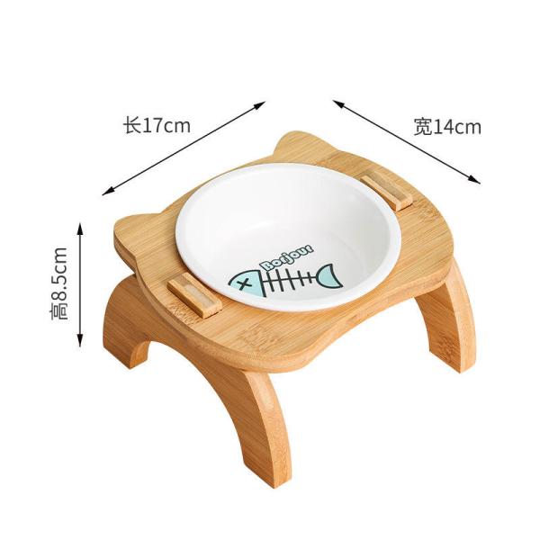 Brazil Bamboo Stand Pet Ceramic Bowl 17*14*8.5cm Paws Fish Double Dog Bowl Stand Ceramic Dog Bowls