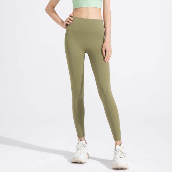 Women's High Waisted Olive Green Yoga Leggings Compression Fit 4 Way Stretch Fabric