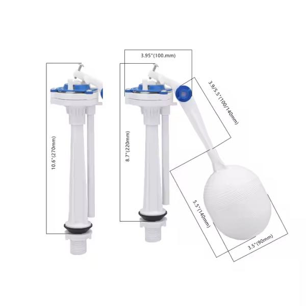 Plastic Water Toilet Tank 2 Step Valve Filling WC Toilet Fill Valve In White Color