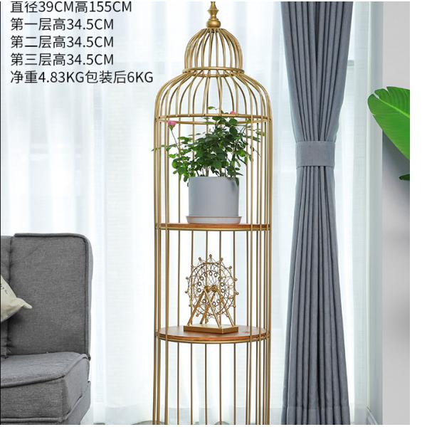 Birdcage 5 Tier Flower Pot Stand , Gold Wrought Iron Flower Stand