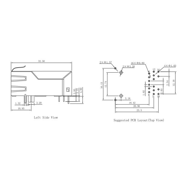 zócalo magnético de Ethernet de la etiqueta-Para arriba de 10G RJ45 Jack LPJK9036AHNL diez gigabites