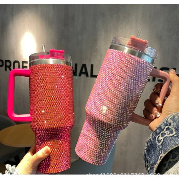 Customizable Reusable Cold Color 300ml/400ml Double Wall Cup with Diamond Studded Lid