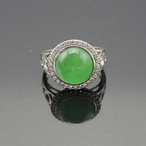 Silver Jewelry 925 Silver  11mm Round  Cubic Zirconia  Jade Ring (R25)