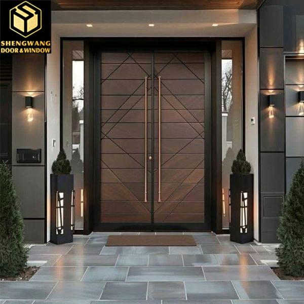 Handle Black Wooden Aluminium Garden Door Noiseless Aluminium Pivot Entrance Doors
