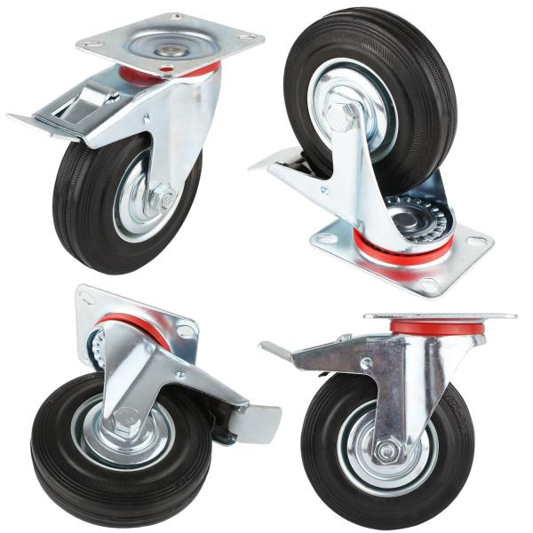 3 4 5 6 8 Inch Rubber Caster Wheels , Steel Core Roller Bearing Caster Wheels OEM ODM