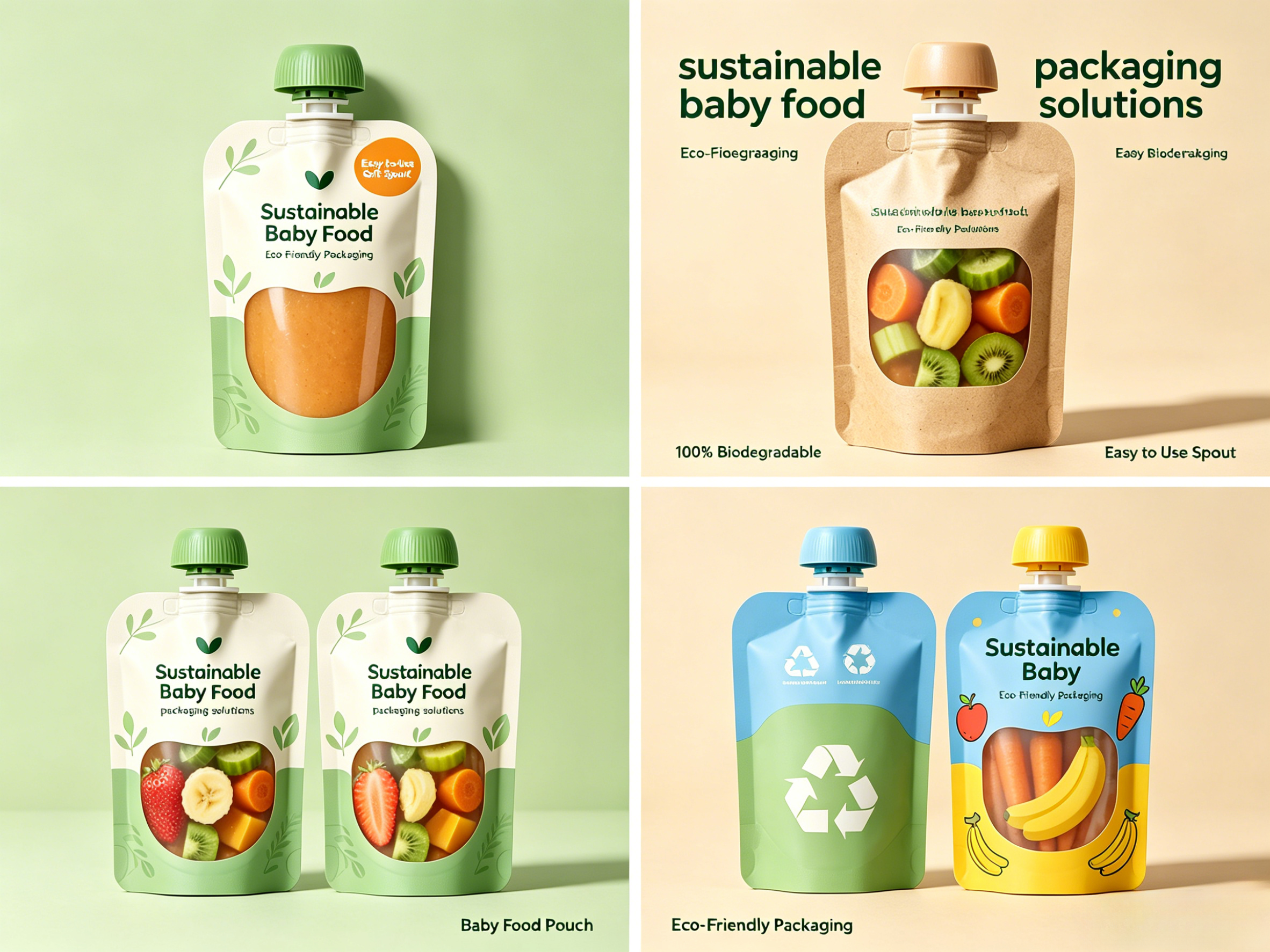 Eco-Friendly Baby Food Pouch with Clear Window - 100% Compostable Sustainable Spout Packaging for Organic Purees