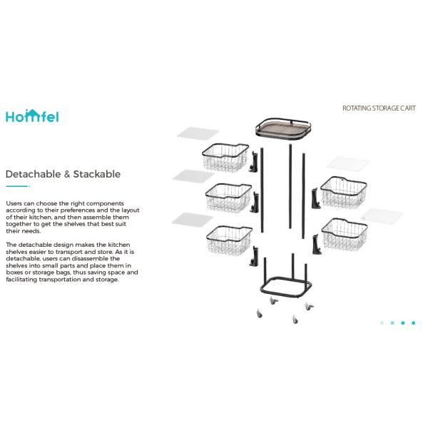 Foldable Design Steel Storage Trolley , 3 Tier Rolling Utility Cart Multifunctional