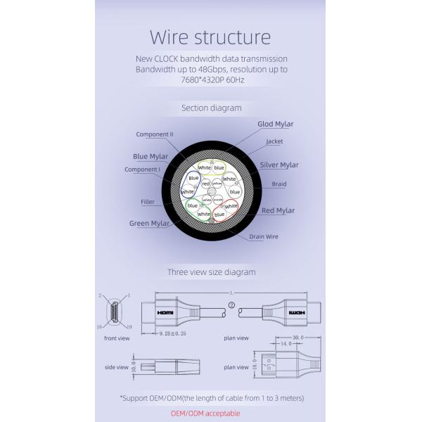Male To Male HDMI Copper Cable 48gps 8k Hdmi With Ethernet