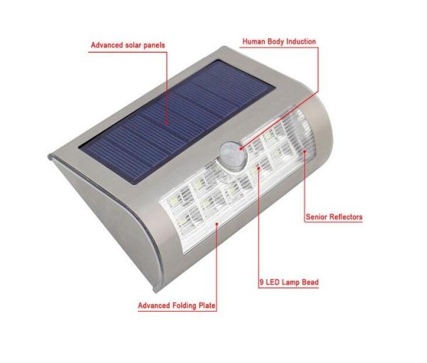 4V 9 LED White Light Outdoor Solar Motion Sensor Light For Courtyard, Balcony, Wall, Fence, Dtreet, Garden Etc.