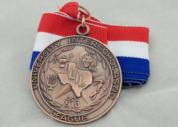 University Ribbon Medals , Die Casting , 3D And Antique Copper Plating For Gift