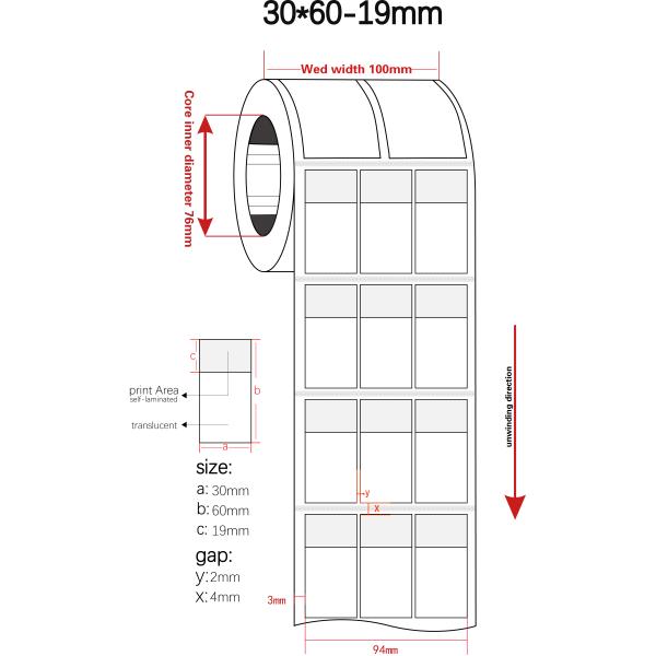 30*60-19mm 1.5mil White Matte Translucent Water Resistant Vinyl Cable Label