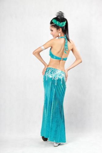 Light Blue Graceful Halter Neck Bras & Skirt for Performance Belly Dancing Clothes