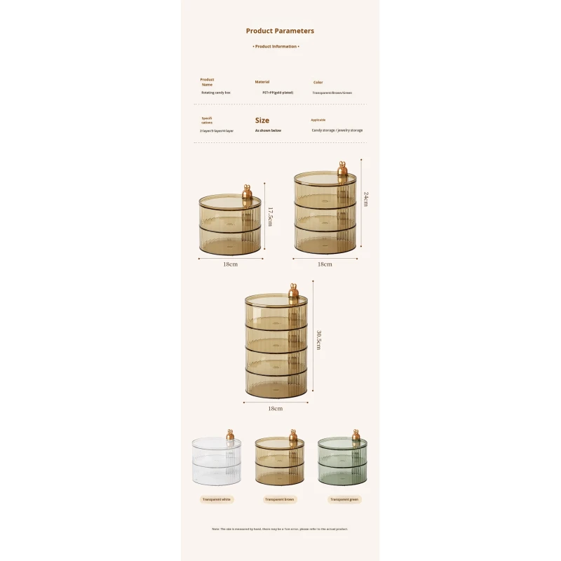 Multi-Layer Rotating Compartmentalized Modern Sustainable Round Jewelry Box Creative Plastic Food Container
