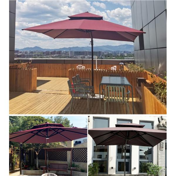 Upgrade Outdoor Garden Umbrella with Double Canopy and Black Handle Aluminum Parasol
