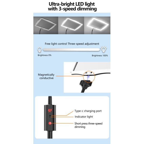 Magnifier Lamp With Floor Stand Infinite Adjustment of Light Brightness 360 Degree Rotation, Multi-Angle