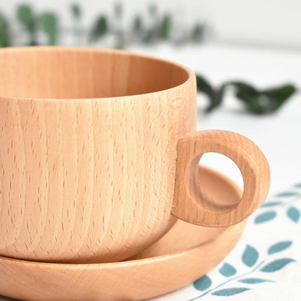 Beech Wooden Coffee Cup Water Cup Teacup Three Piece Solid Wood Cup With Handle