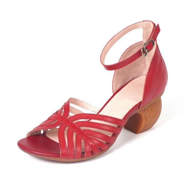 HZM010 Leather Sandals Women'S Summer New Style Thick Heel Casual All-Match Sandals Female Buckle One Word Belt Female S