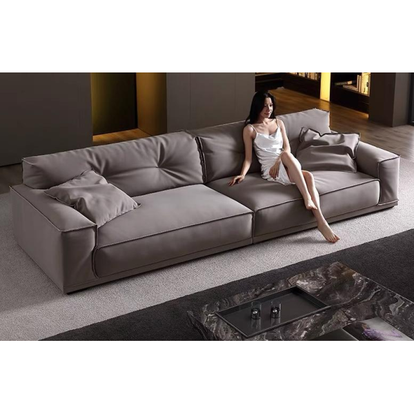Foam Padding Cushioned Minimalist Genuine Leather Sofa
