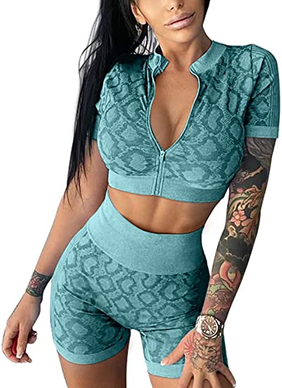 Застежка-молния фитнеса вверх по куртке и гетры йоги установила безшовный набор краткости йоги носки йоги