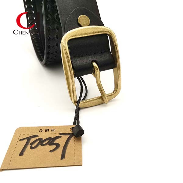 Men'S Center Bar Braided Leather Belt Cowboy Style Wear Resistant