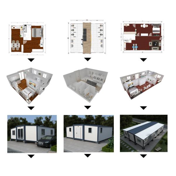 20ft Expandable Prefab Homes Metal Carved Board Dark Brown