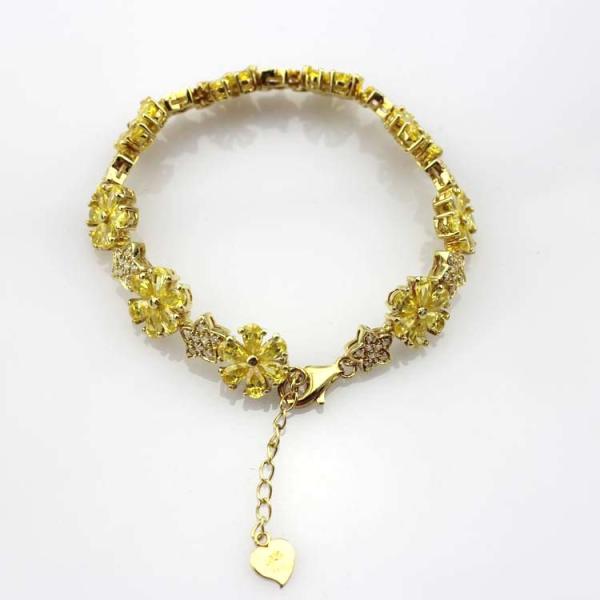 Gold Plated 925 Silver Link Flower Citrine Cubic Zircon Tennis Bracelet(B01YELLOW)