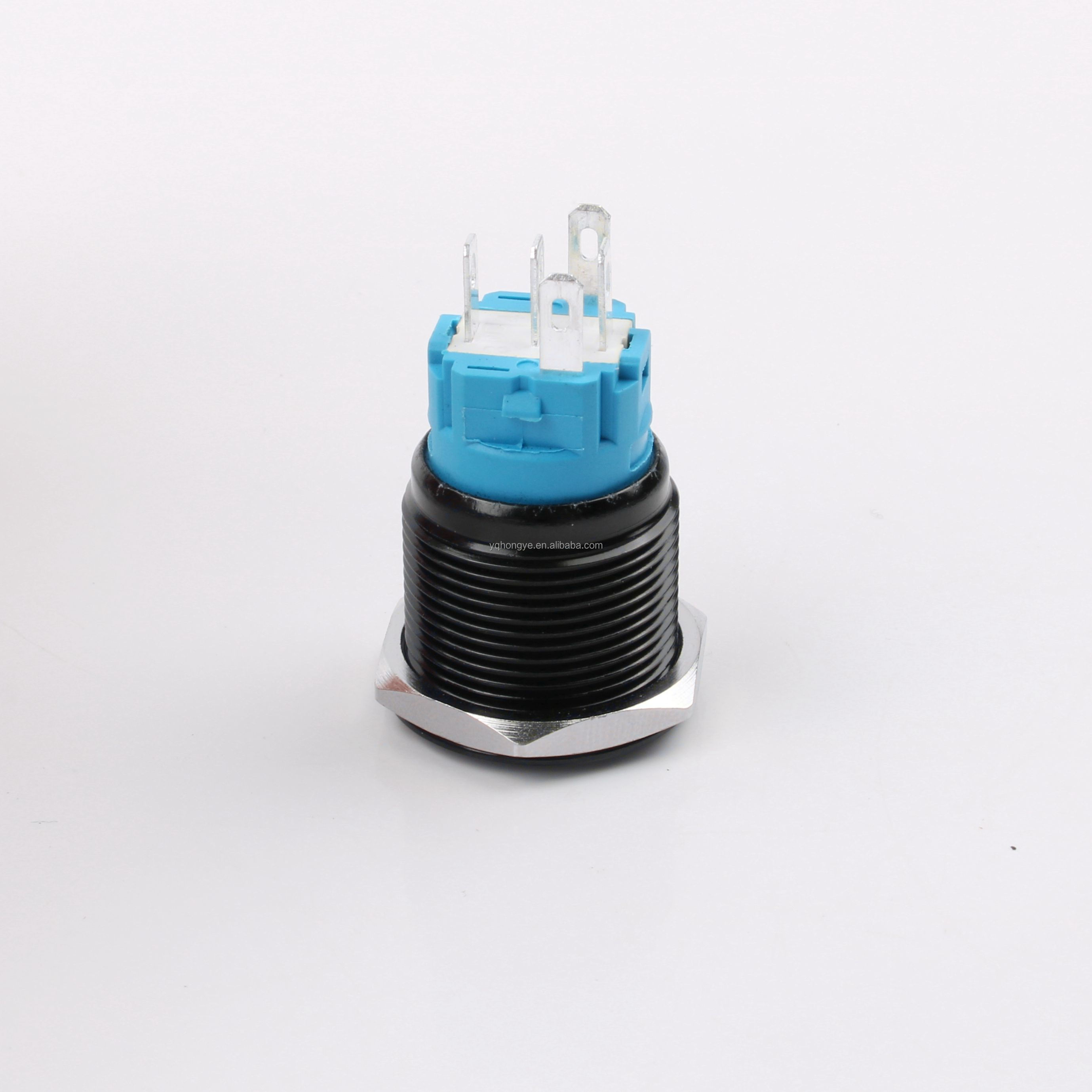 19mm Metal Push Button Switch Customizable LED Logo-IP65 Rated 220V Latching/Momentary (Black/Silver Shell) 1NO1NC Connector