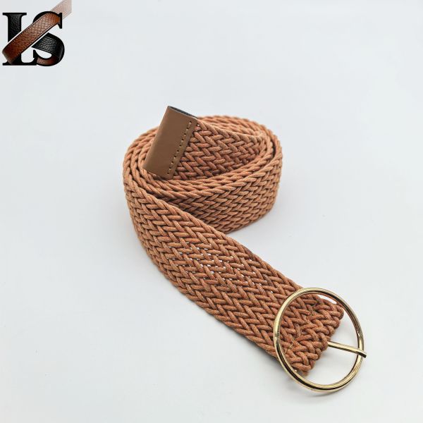 Brown Wax Rope Braided Belt for Women Lady Girl Metal Buckle Adjustable Knitted Belts
