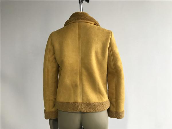Ladies' Mustard Suede Bonded Jacket With Fur Collar High Fashion 92950