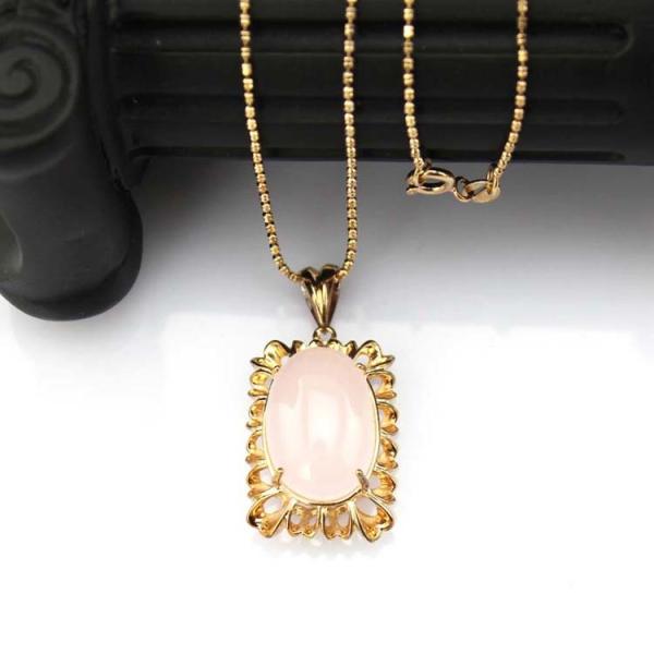 Rose Gold Plated Silver Rose Quartz Cubic Zirconia Pendant  Bead Silver Chain (PSJ0180)