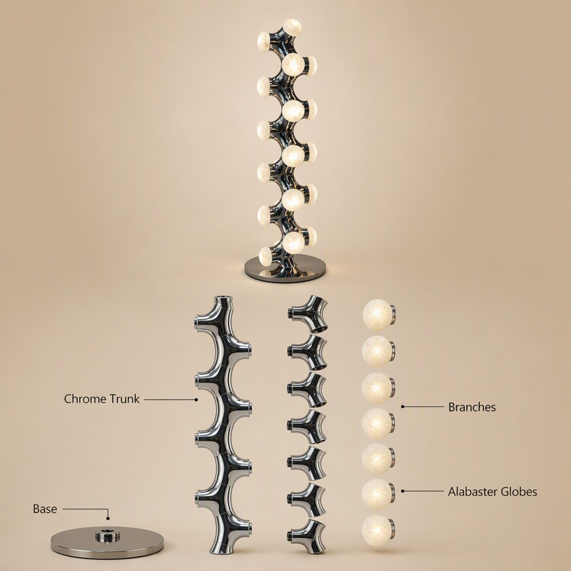 JYLIGHTING Modern Spiral Sculptural Steel Floor Lamp with Marble Shades, Multi‑Bulb Decorative Standing Lamp for High‑End Villa, Hotel Lounge and Showroom Interior
