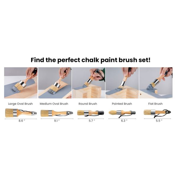 Bouldering Brush Chalk Paint Brush, Wax Paint Brush Set Of 5, Wax Brushes And Chalk Paint For Furniture DIY Art Crafts, Natural Bristle Round Oval Brush For All Painting And Waxing