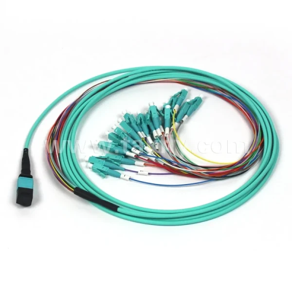 12 Core OM3 MPO to LC Fanout Fiber Optic Cable LSZH CPR Certified
