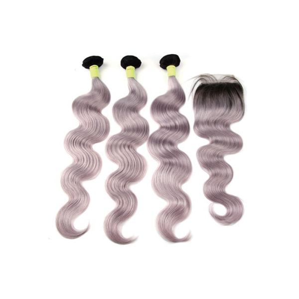 Virgin Hair Weave Brazilian Grey Purple Top Lace Closure 8 Inch To 22 Inch
