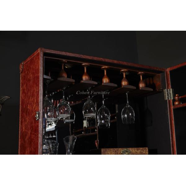 Foldable Red Wine Storage Cabinet Reddish Brown Luxury Top Grain Leather
