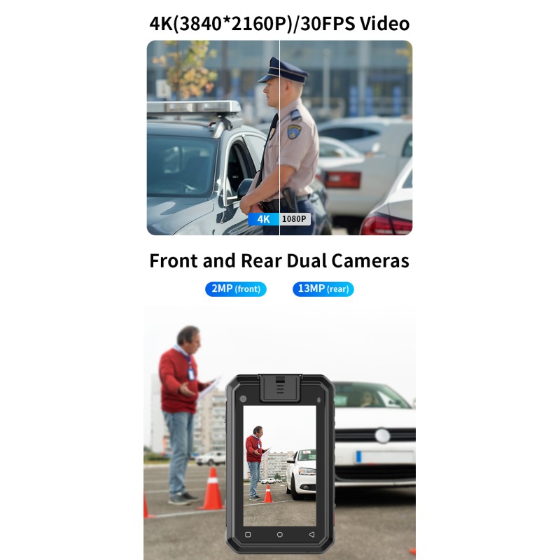 Mini 5G Body Worn Camera Android 13.0 System 4K HD Video 3.1'' Touch Screen IP68 Waterproof Security Camera with Wifi GPS BT