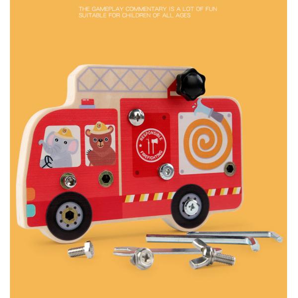 Preschool Wooden Car Busy Board Gear Unlocking Project Fire Truck Kindergarten Puzzle Toy