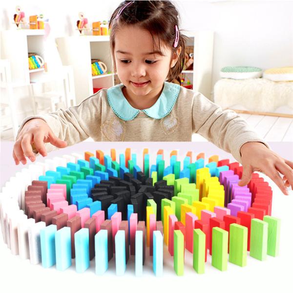 Wooden Rainbow Dominoes Building Blocks 120Pcs For Children Educational