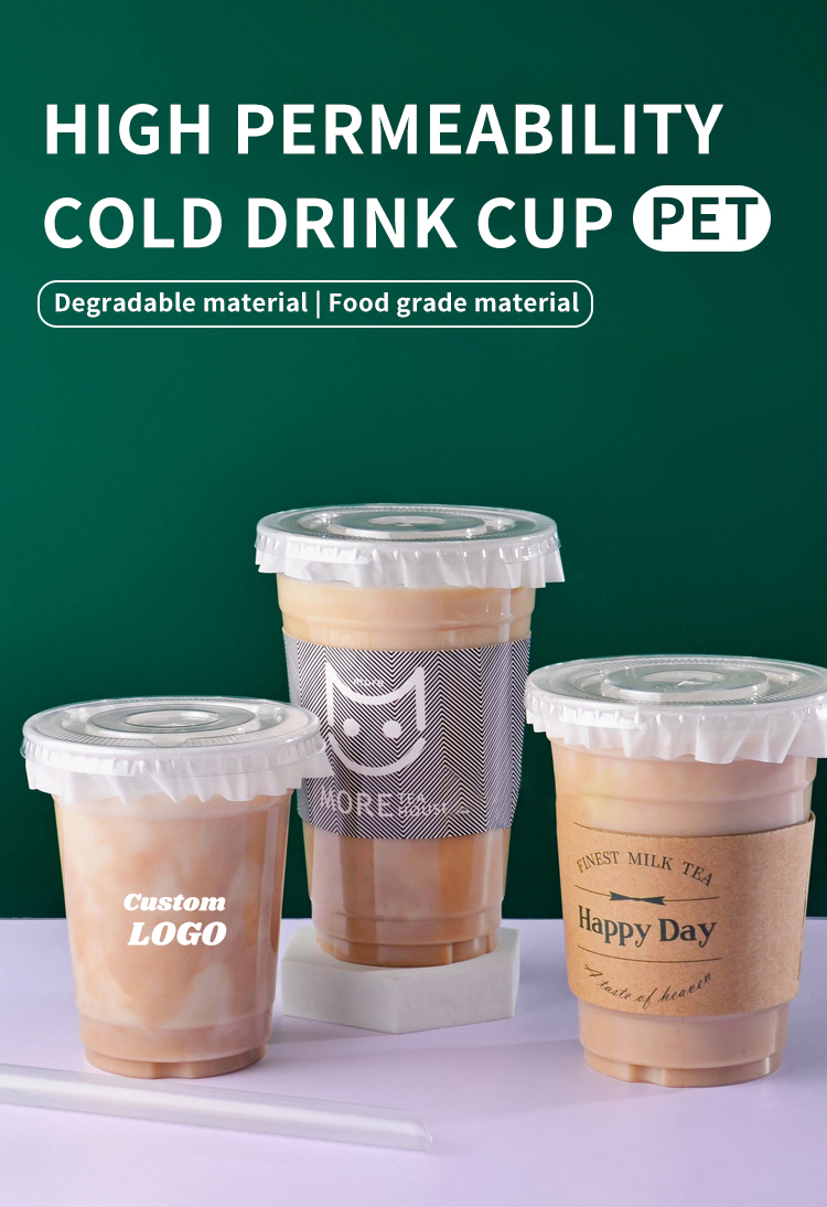 Disposable Custom Print Logo Transparent Round Bottom Pet Cup For Milk Tea Shop