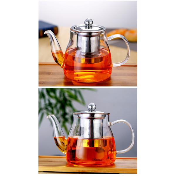 600ml Removable Infuser Clear Glass Teapot Ligjtweight Stovetop Safe Tea Kettle