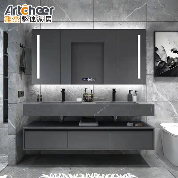Modern Design Wall Mounted Bathroom Vanity with Stone Table Top Vanity Combo