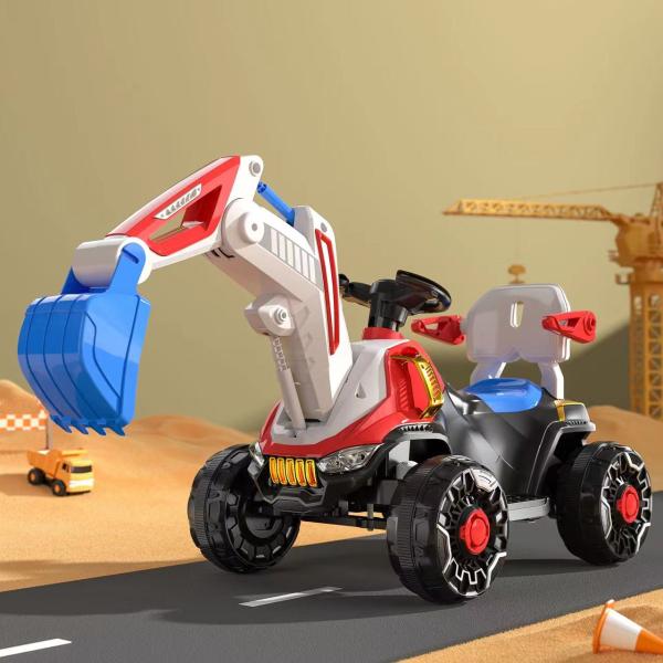 Светодиодные фары и динамическая музыка Вождение на строительном грузовике для детей в оранжевом