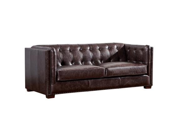 Vintage Dark Brown Genuine Three Seater Leather Sofa Set Multi - Layer Density Sponge