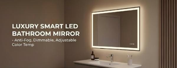 Kingstin LED Backlit Frameless Bathroom Mirror - Dimmable Illuminated Mirror for Modern Luxury Bathroom Tempered Glass