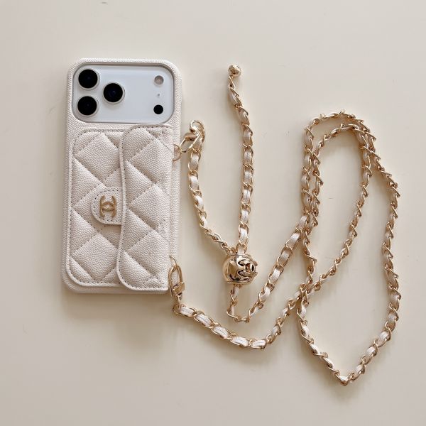 Caviar Diamond-patterned Card Slot Crossbody Chain case for 114 Pro Max, iPhone 16 Pro Protective Case, 17 Pro