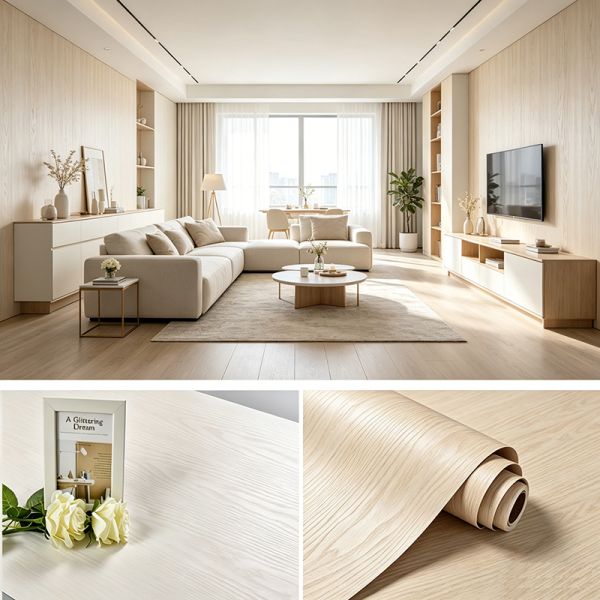 Natural Wood Grain Furniture Foil Wrap Soft Touch PVC Film Customized Width