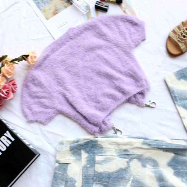 Fleece Knitted Short Sleeve Crop T Shirt