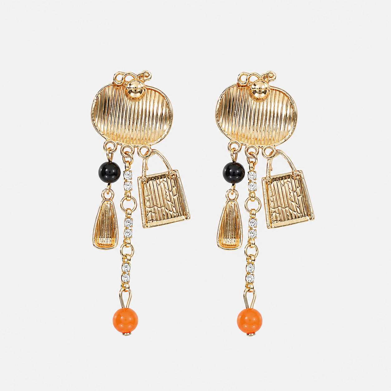 Halloween Pumpkin Dangle Earrings with Rhinestones, Ghost Charm & Candy Corn Drop | Spooky Holiday Fashion Jewelry