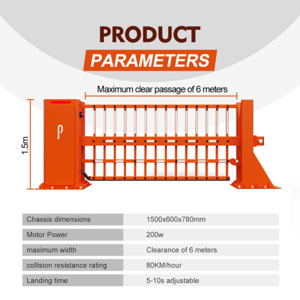Heavy-duty Automatic Barrier Gate with Impact Resistance Level 80KM/h, DC Brushless Gear Motor, and Encrypted Remote Control